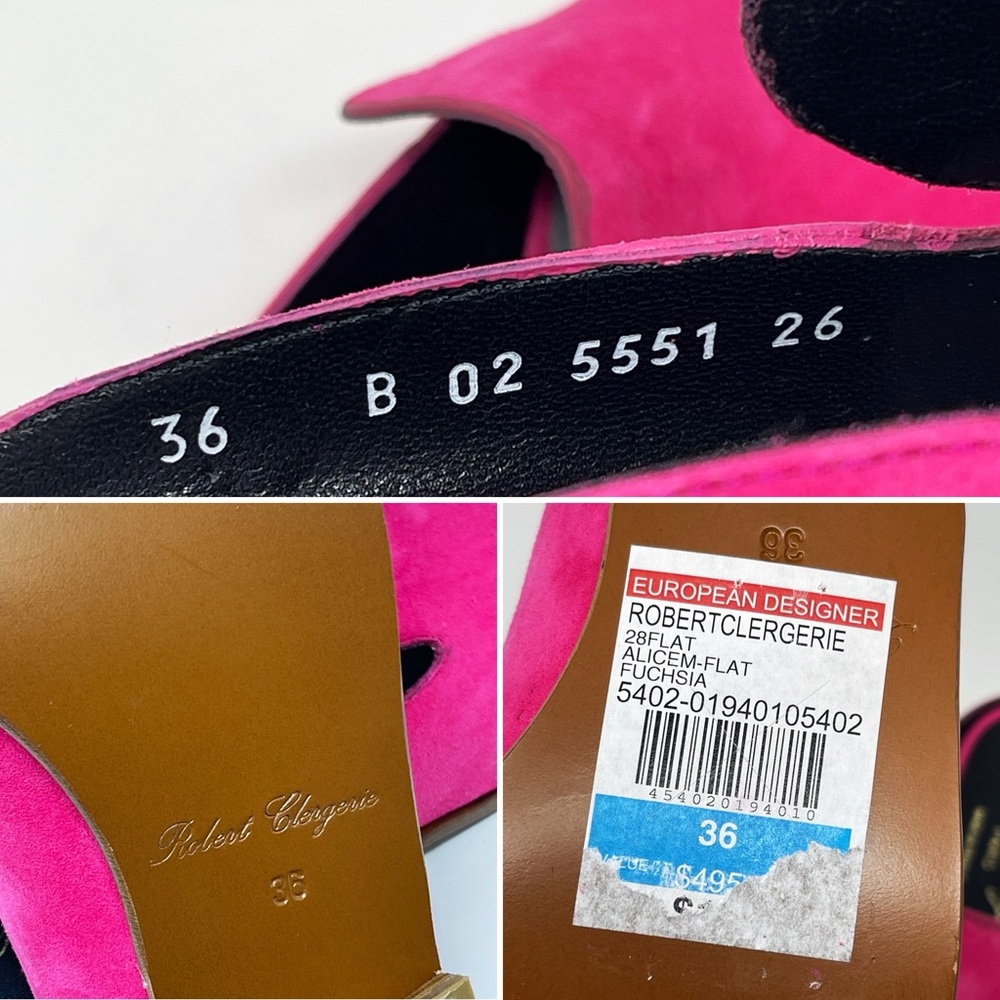 NWT Robert Clergerie Suede Mules Slip-On Flats Loafers in Fuchsia 36 - Picture 7 of 10